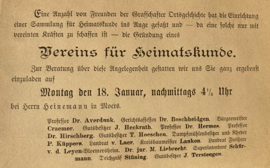 Gründung des Grafschafter Museums- und Geschichtsvereins Gründung des Grafschafter Museums- und Geschichtsvereins